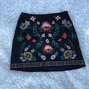 Black corduroy embroidered mini skirt